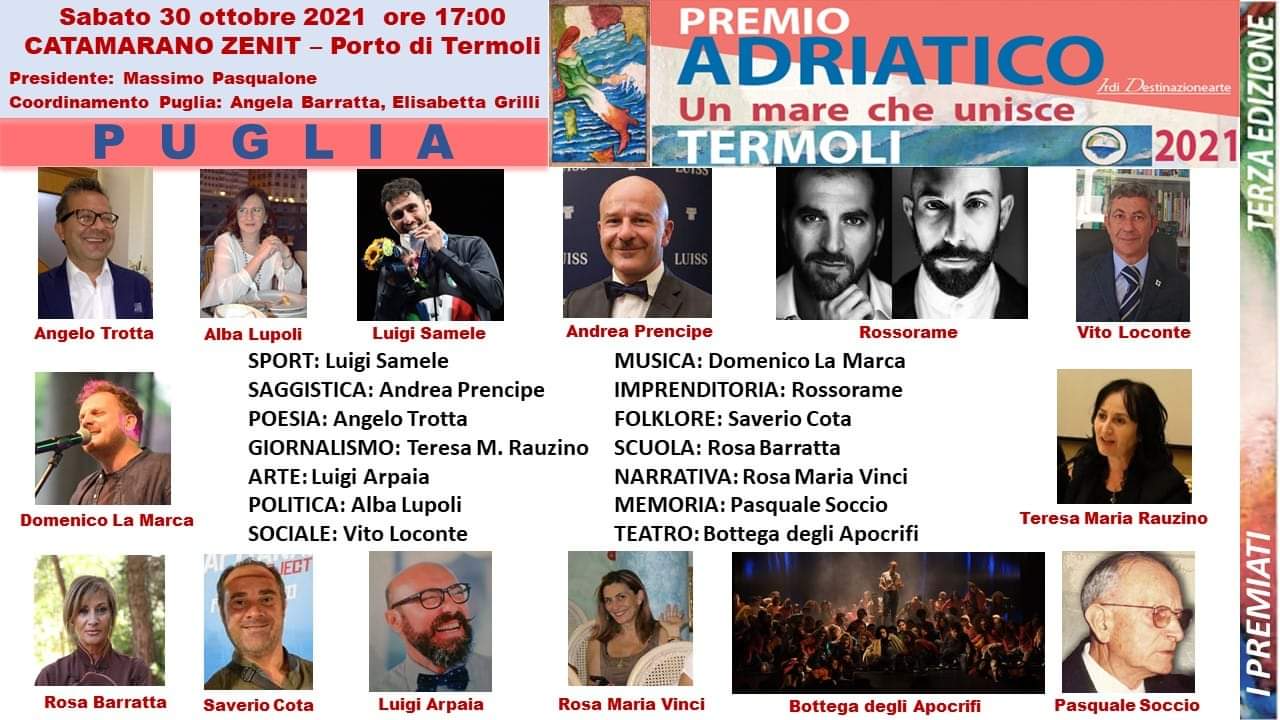 “Premio Adriatico, un mare che unisce”, tutti i nomi dei premiati pugliesi “Premio Adriatico, un mare che unisce”, tutti i nomi dei premiati pugliesi