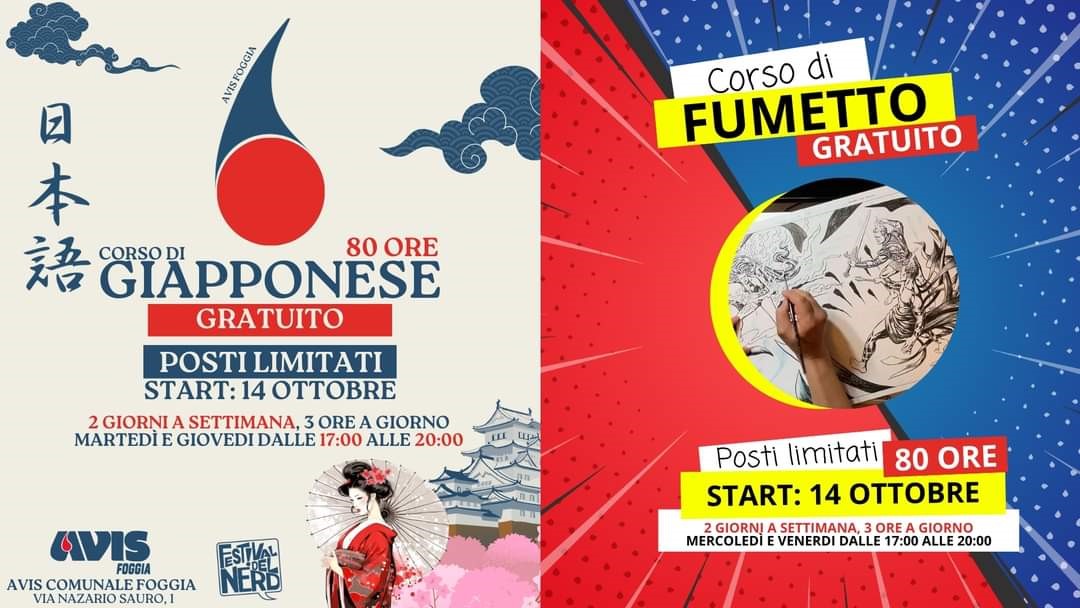 Avis Foggia parla giapponese con i corsi di fumetto Avis Foggia parla giapponese con i corsi di fumetto