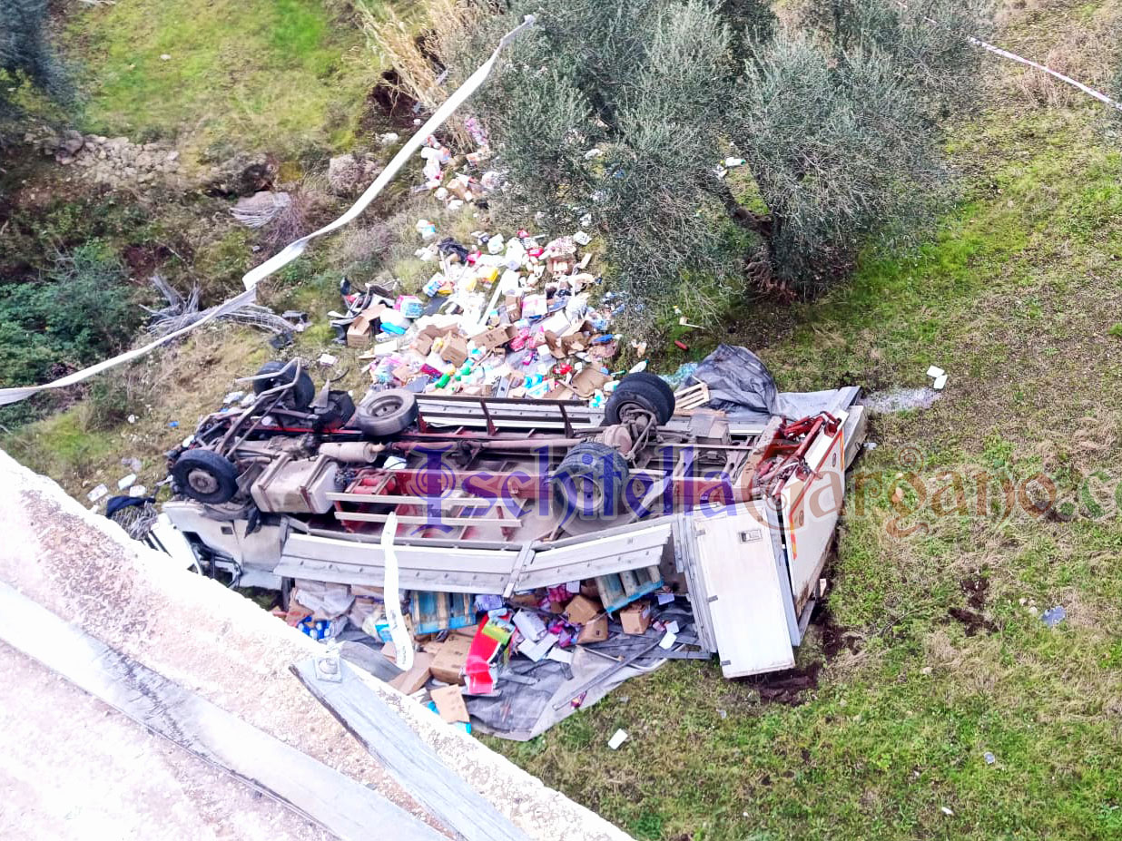 Tragico incidente sul Gargano: camion cade dal ponte, morto conducente Tragico incidente sul Gargano: camion cade dal ponte, morto conducente