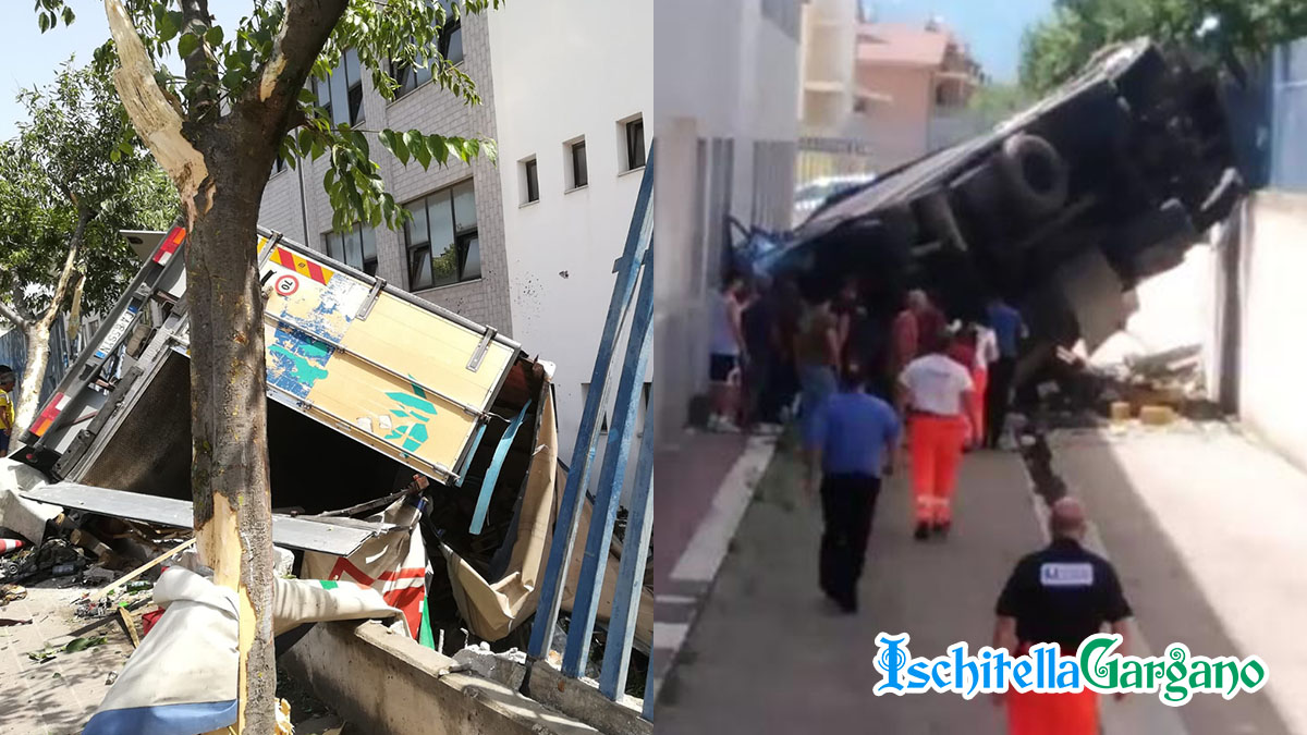 Cagnano Varano, camion si schianta a forte velocità contro una scuola Cagnano Varano, camion si schianta a forte velocità contro una scuola