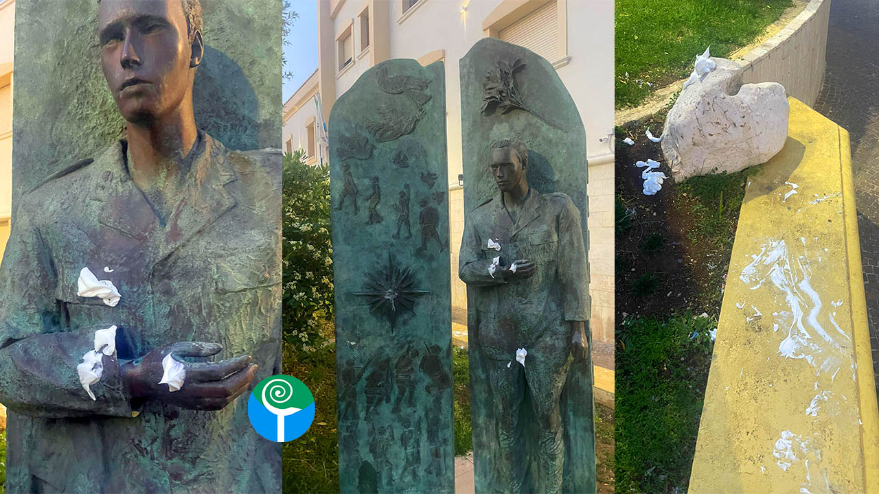 imbrattata la statua del monumento ai caduti Peschici 03052023