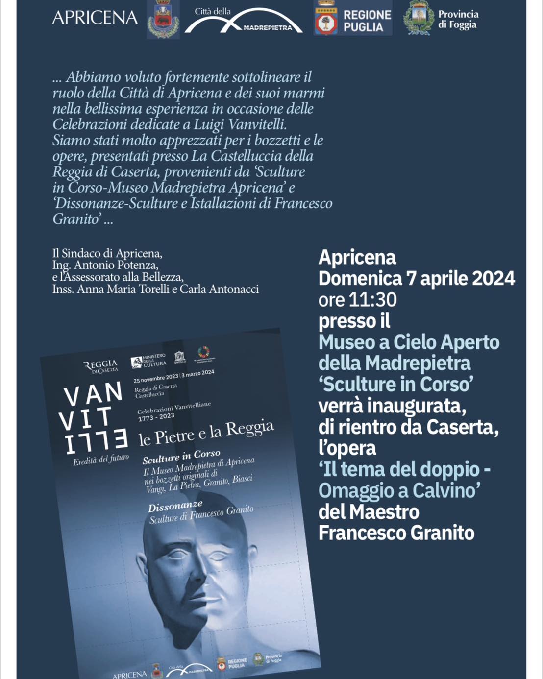 Apricena: un omaggio a Italo Calvino con l’opera in marmo “Il tema del doppio” Apricena: un omaggio a Italo Calvino con l’opera in marmo “Il tema del doppio”