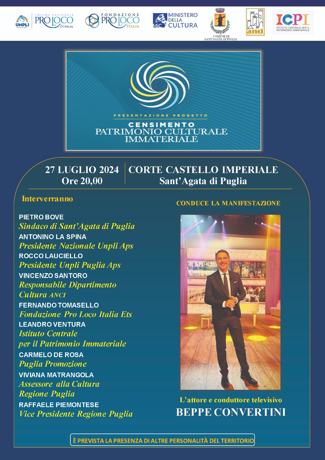 Pro Loco, Censimento Patrimonio Immateriale: a Sant’Agata di Puglia la presentazione del progetto Pro Loco, Censimento Patrimonio Immateriale: a Sant’Agata di Puglia la presentazione del progetto