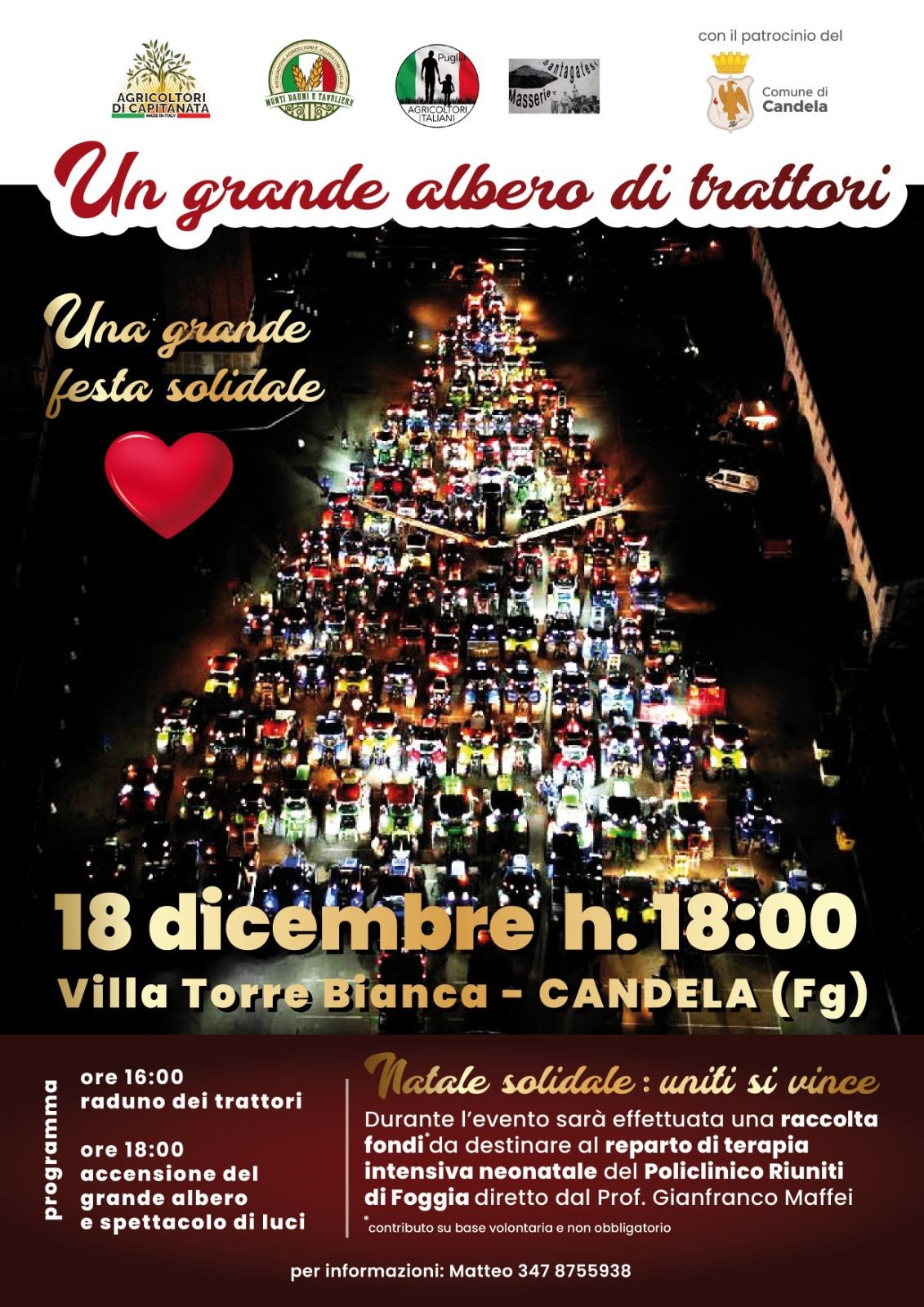Un grande albero di Natale solidale fatto di trattori a Candela Un grande albero di Natale solidale fatto di trattori a Candela