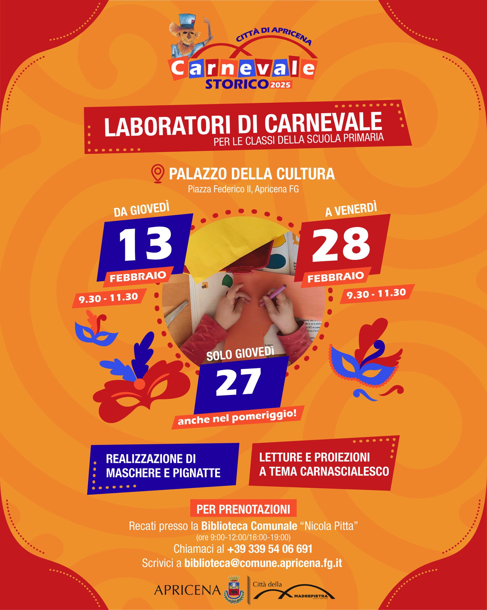 Ad Apricena il Carnevale inizia dalle mani dei bambini Ad Apricena il Carnevale inizia dalle mani dei bambini