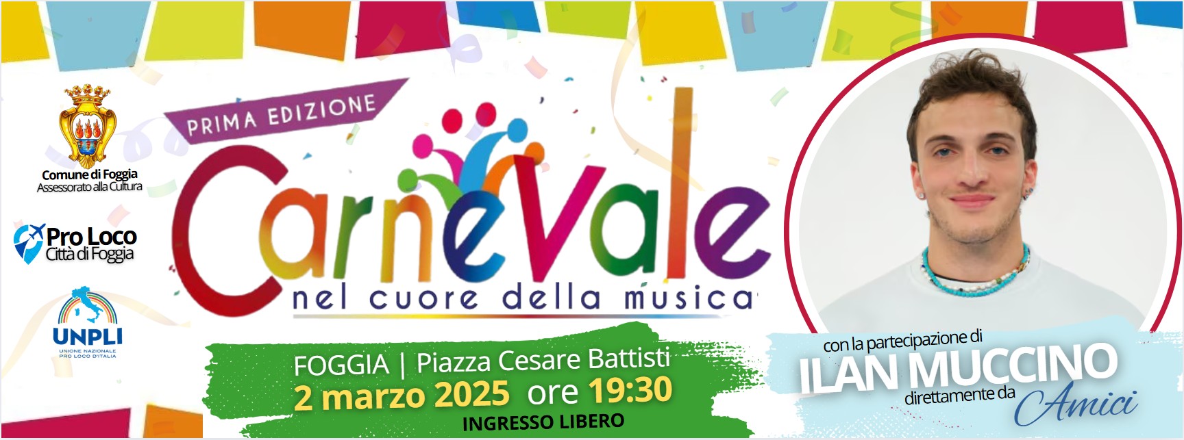 Foggia si veste di festa: arriva “Carnevale, nel Cuore della Musica”. Ospite speciale Ilan Muccino Foggia si veste di festa: arriva “Carnevale, nel Cuore della Musica”. Ospite speciale Ilan Muccino