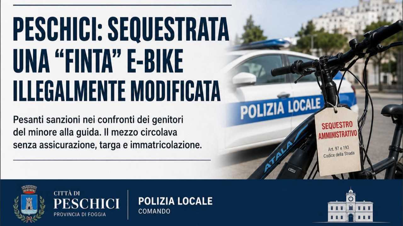 Peschici, la bici elettrica viaggia da sola? La Polizia smaschera e sequestra il mezzo Peschici, la bici elettrica viaggia da sola? La Polizia smaschera e sequestra il mezzo